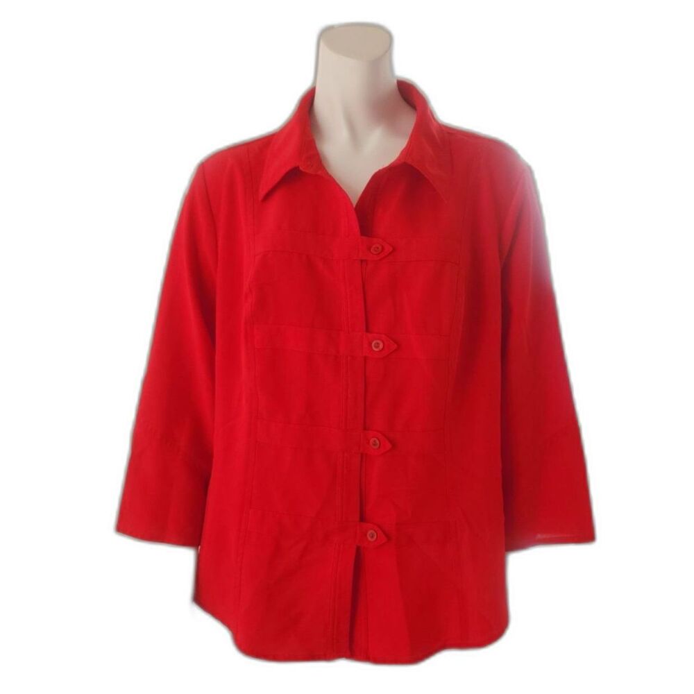 Kathy Che Red Button Front Blouse Womens Size Large